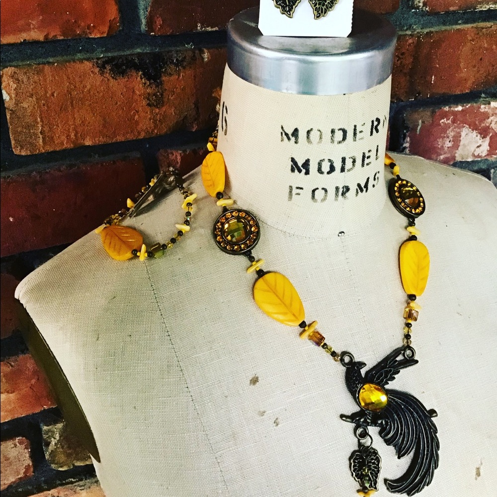 Yellow Bird Necklace Set Handmade